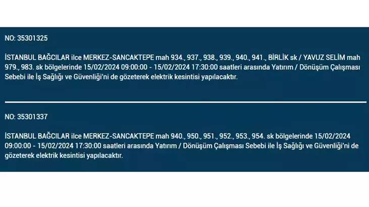 İstanbullular dikkat: İşte elektrik kesintisinin yaşanacağı ilçeler ve saatler... 9