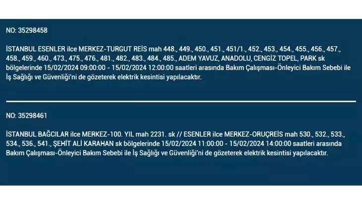 İstanbullular dikkat: İşte elektrik kesintisinin yaşanacağı ilçeler ve saatler... 6