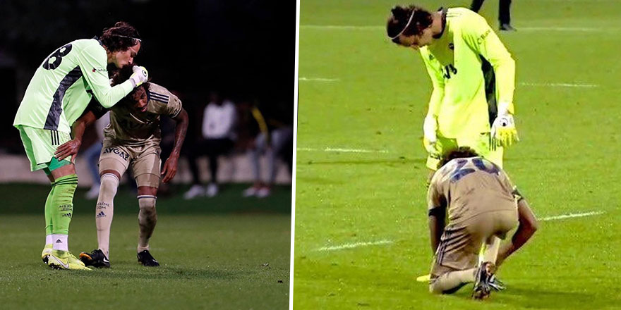 Fenerbahçe ile İstanbulspor maçında Luiz Gustavo kaleci Oytun Özdoğan'ın ayakkabısını bağladı