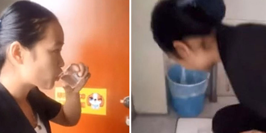Çin'de bir temizlik işçisi, işini iyi yaptığını kanıtlamak için tuvaletten su içti