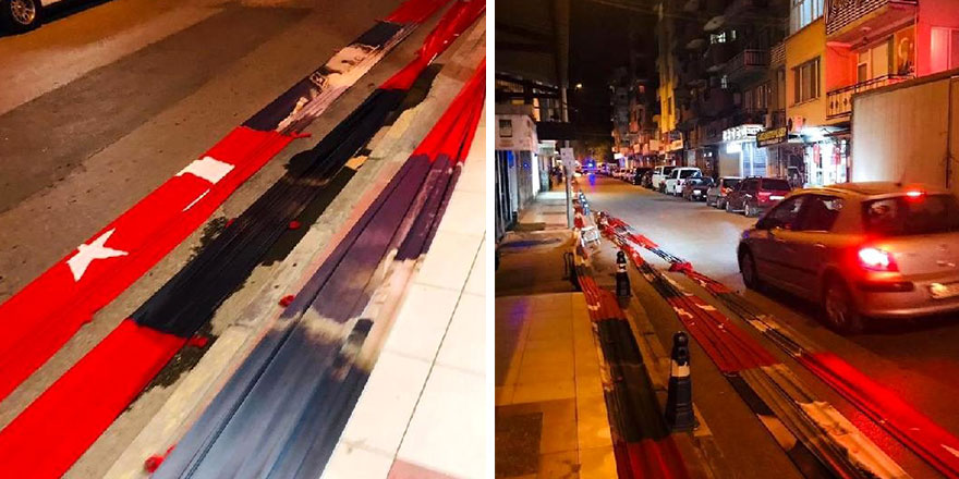 Manisa'da bayrak krizi! Cadde boyunca yere serip...