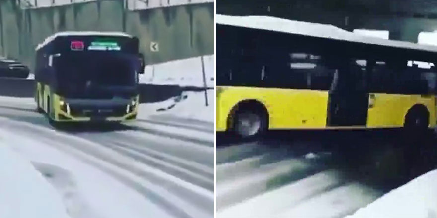 Başakşehir'de İETT otobüsü buzlanma sebebiyle virajda kaydı!