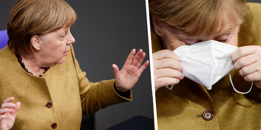 Angela Merkel'in Parlamento'da maskesini unuttuğu o anlar!