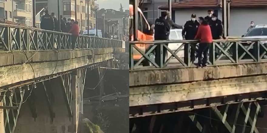 Köprüden atlamak isteyen kişiyi polisler kurtardı