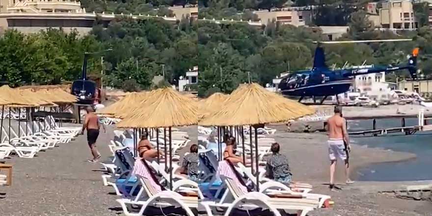Sosyal medyada tartışılan görüntüler! Halk plajına helikopterle inenler kim