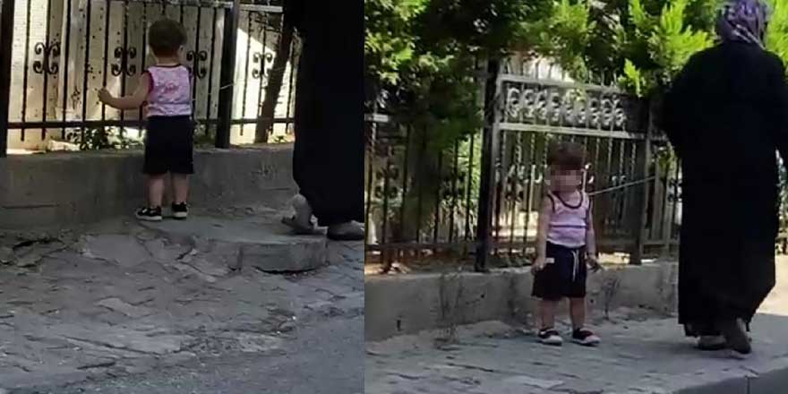 İstanbul'da tepki çeken görüntü: Çocuğu belinden iple bağlayıp gezdirdi