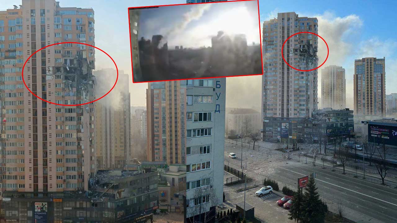 Kiev'den korkunç görüntü! Füzeler apartmanı vurdu