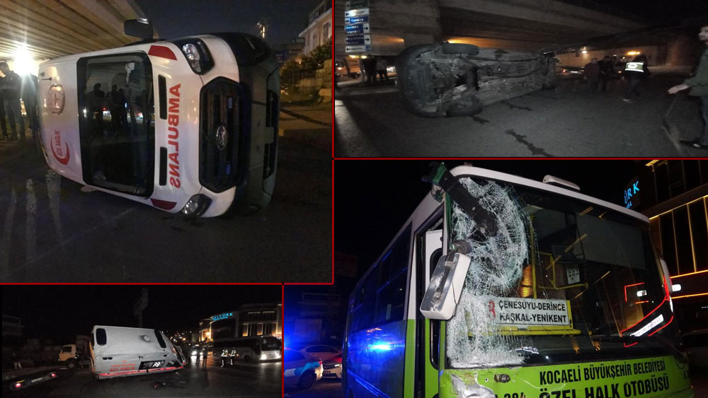Otobüsle çarpışan ambulans savrularak yan yattı: 3 yaralı