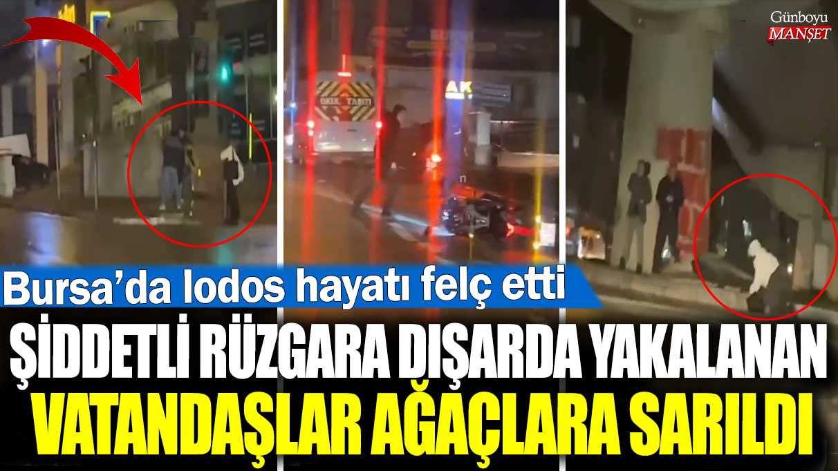 Bursa’da lodos hayatı felç etti! Şiddetli rüzgâra dışarda yakalanan vatandaşlar ağaçlara sarıldı