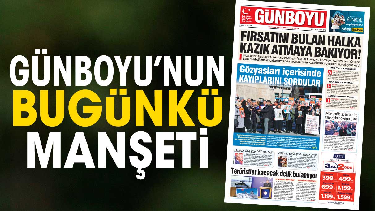 Günboyu Gazetesi'nin bugünkü manşeti