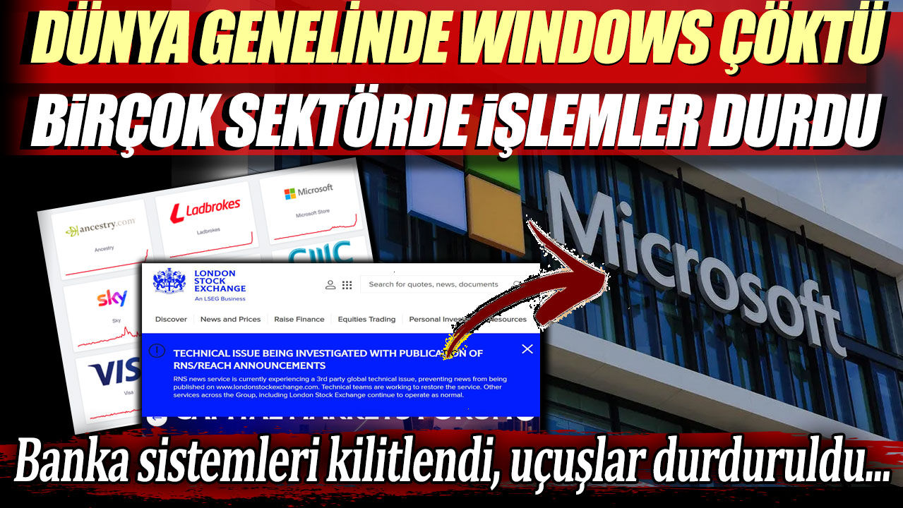 Dünya genelinde  Windows çöktü. Birçok sektörde işlemler durdu