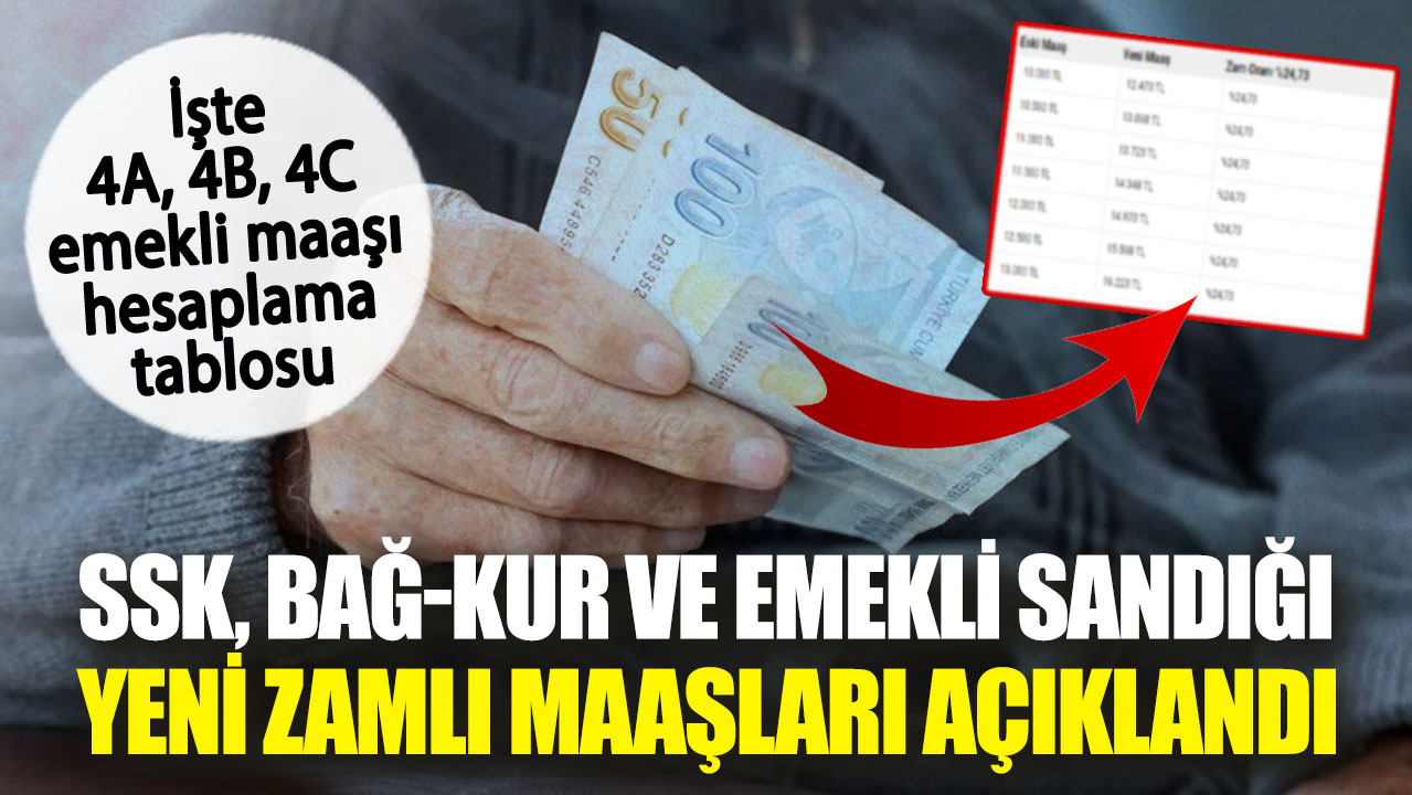 SSK, Bağ-Kur ve Emekli Sandığı yeni zamlı maaşları açıklandı. İşte 4A 4B 4C emekli maaşı hesaplama tablosu