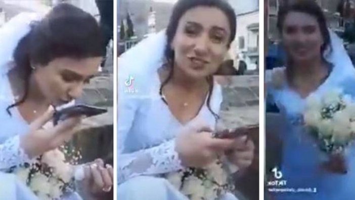 Tiflis'te genç bir kadın düğünü esnasında online olarak yüksek lisans sınavına girdi