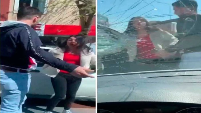 Kadınlardan yol verme kavgası: Otomobilin camlarını kırdılar
