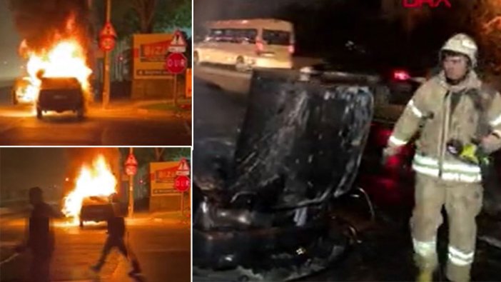 Zeytinburnu'nda otomobil alev alev yandı; sürücü ölümden döndü