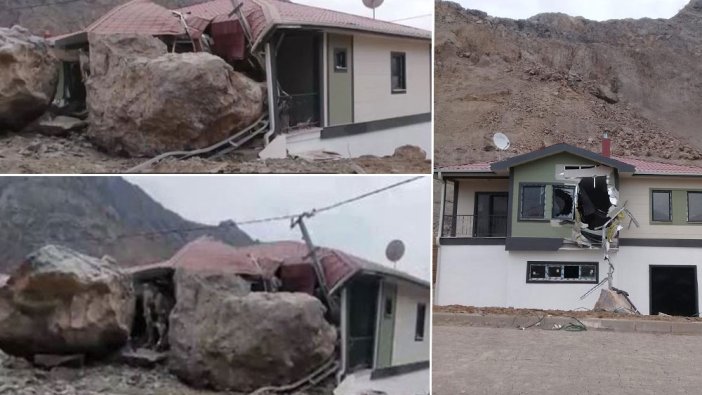 Kontrollü patlattılar dev kayalar evlerin üzerine düştü