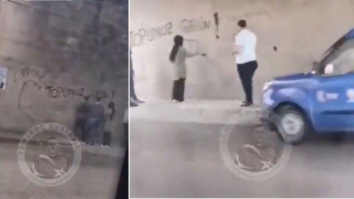 AKP seçim aracından inen bir grup sprey boyalarla duvarlara bakın ne yazdı! O anlar sosyal medyada olay oldu