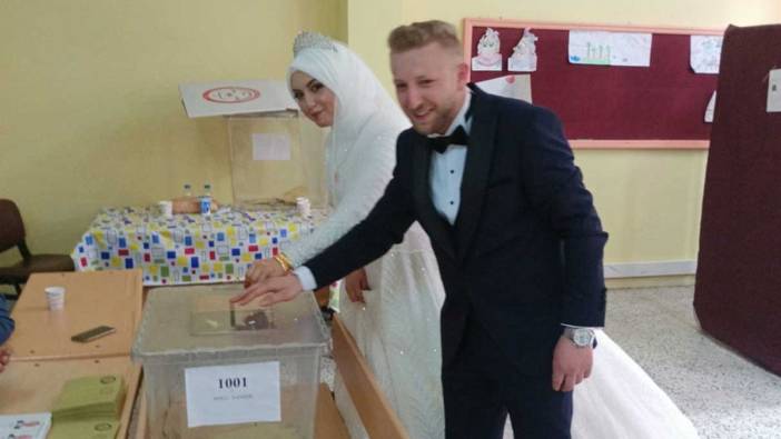 Amasya'da gelinle damat oy kullanıp düğüne geçti