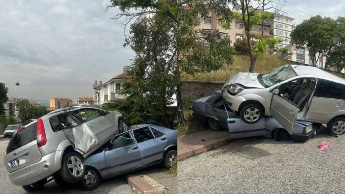 Başkent'te ilginç kaza: Aracı çarptığı otomobilin üzerine çıktı