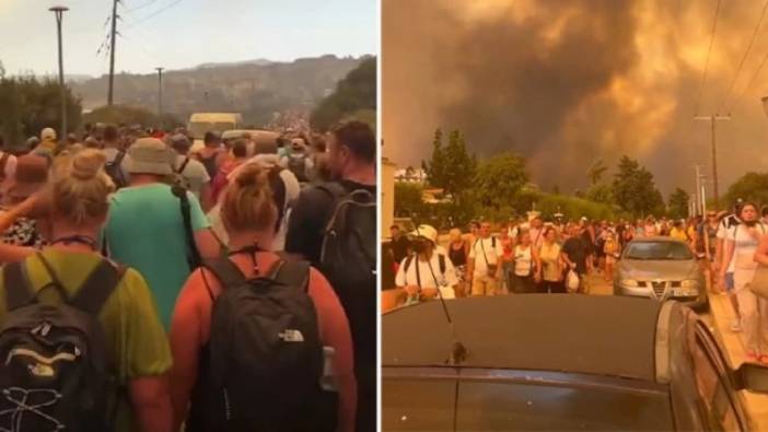 Rodos’taki yangından kaçan turistler sahillerde yardım bekliyor
