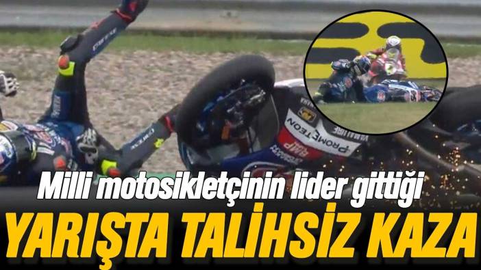 Milli motosikletçi Toprak Razgatlıoğlu'nun lider gittiği yarışta talihsiz kaza