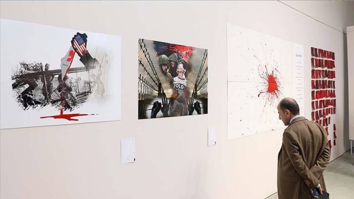 Sanatçılar Gazze'de yaşananlara kendi kanlarından yaptıkları eserlerle dikkati çekti