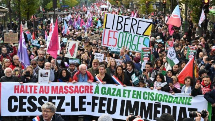 Paris'te binlerce kişi 'Gazze'de ateşkes' için yürüdü