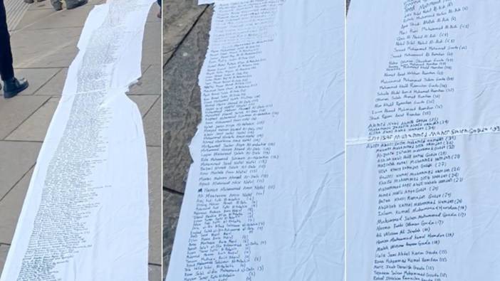 Gazze'de öldürülenlerin isimleri, İskoç Parlamentosu önünde açılan beyaz çarşafa yazıldı
