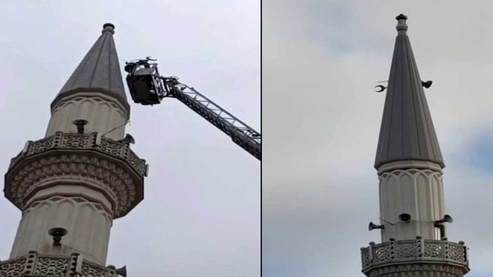 Şile'de fırtınada minarenin alemi devrildi
