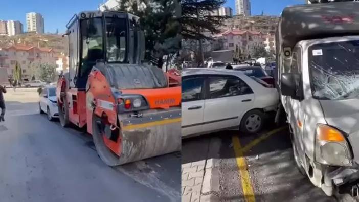 Ankara'da yolda facia: Yol silindiri yokuştan kaydı, 7 araca çarptı