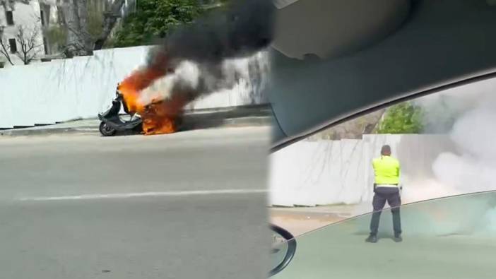 Seyir halindeki motosiklet alev alev yandı! ilk müdahale trafik polisinden