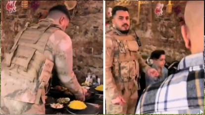 Restoranda garsona asker üniforması giydirip servis yaptırdılar
